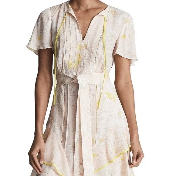 NWT Reiss Women's Floral Carlotta Tie Waist Flippy Blush Mini Dress Size 12 - Picture 2 of 12